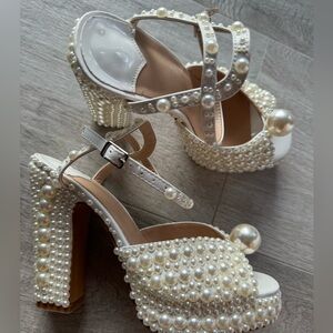 White bride pearl heels
